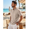 image:imageCOOFANDY Mens Casual Henley Shirt Band Collar Short Sleeve Shirt for Mens Summer Beach TShirts VacationKakhi