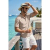 image:imageCOOFANDY Mens Casual Henley Shirt Band Collar Short Sleeve Shirt for Mens Summer Beach TShirts VacationKakhi