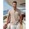 image:imageCOOFANDY Mens Casual Henley Shirt Band Collar Short Sleeve Shirt for Mens Summer Beach TShirts VacationKakhi