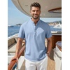 image:imageCOOFANDY Mens Casual Henley Shirt Band Collar Short Sleeve Shirt for Mens Summer Beach TShirts VacationLight Blue