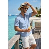 image:imageCOOFANDY Mens Casual Henley Shirt Band Collar Short Sleeve Shirt for Mens Summer Beach TShirts VacationLight Blue