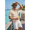 image:imageCOOFANDY Mens Casual Henley Shirt Band Collar Short Sleeve Shirt for Mens Summer Beach TShirts VacationLight Brown
