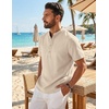 image:imageCOOFANDY Mens Casual Henley Shirt Band Collar Short Sleeve Shirt for Mens Summer Beach TShirts VacationLight Brown