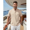 image:imageCOOFANDY Mens Casual Henley Shirt Band Collar Short Sleeve Shirt for Mens Summer Beach TShirts VacationLight Brown