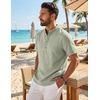 image:imageCOOFANDY Mens Casual Henley Shirt Band Collar Short Sleeve Shirt for Mens Summer Beach TShirts VacationLight Green