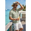 image:imageCOOFANDY Mens Casual Henley Shirt Band Collar Short Sleeve Shirt for Mens Summer Beach TShirts VacationLight Green