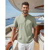 image:imageCOOFANDY Mens Casual Henley Shirt Band Collar Short Sleeve Shirt for Mens Summer Beach TShirts VacationLight Green