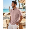 image:imageCOOFANDY Mens Casual Henley Shirt Band Collar Short Sleeve Shirt for Mens Summer Beach TShirts VacationLight Pink