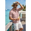 image:imageCOOFANDY Mens Casual Henley Shirt Band Collar Short Sleeve Shirt for Mens Summer Beach TShirts VacationLight Pink