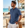 image:imageCOOFANDY Mens Casual Henley Shirt Band Collar Short Sleeve Shirt for Mens Summer Beach TShirts VacationNavy Blue