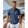 image:imageCOOFANDY Mens Casual Henley Shirt Band Collar Short Sleeve Shirt for Mens Summer Beach TShirts VacationNavy Blue