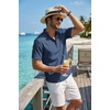 image:imageCOOFANDY Mens Casual Henley Shirt Band Collar Short Sleeve Shirt for Mens Summer Beach TShirts VacationNavy Blue