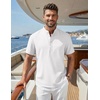 image:imageCOOFANDY Mens Casual Henley Shirt Band Collar Short Sleeve Shirt for Mens Summer Beach TShirts VacationWhite