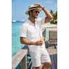 image:imageCOOFANDY Mens Casual Henley Shirt Band Collar Short Sleeve Shirt for Mens Summer Beach TShirts VacationWhite