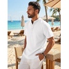 image:imageCOOFANDY Mens Casual Henley Shirt Band Collar Short Sleeve Shirt for Mens Summer Beach TShirts VacationWhite