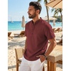 image:imageCOOFANDY Mens Casual Henley Shirt Band Collar Short Sleeve Shirt for Mens Summer Beach TShirts VacationWine Red