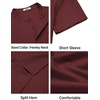 image:imageCOOFANDY Mens Casual Henley Shirt Band Collar Short Sleeve Shirt for Mens Summer Beach TShirts VacationWine Red