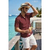 image:imageCOOFANDY Mens Casual Henley Shirt Band Collar Short Sleeve Shirt for Mens Summer Beach TShirts VacationWine Red