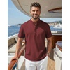 image:imageCOOFANDY Mens Casual Henley Shirt Band Collar Short Sleeve Shirt for Mens Summer Beach TShirts VacationWine Red