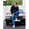 image:imageCOOFANDY Mens Casual Pullover Sweater Quarter Button Fleece Sweatshirt Knitted Thermal SweatersBlack Patchwork Navy Blue