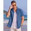 image:imageCOOFANDY Mens Casual Textured Short Sleeve Button Down Summer Beach ShirtDark Blue
