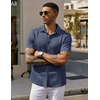 image:imageCOOFANDY Mens Casual Wrinkle Free Shirts Short Sleeve Button Down Summer Stretch Dress ShirtWhite Geometric Shape Blue
