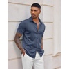 image:imageCOOFANDY Mens Casual Wrinkle Free Shirts Short Sleeve Button Down Summer Stretch Dress ShirtWhite Geometric Shape Blue