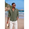 image:imageCOOFANDY Mens Cuban Guayabera Shirt Casual Button Down Shirts Long Sleeve Summer Beach ShirtsArmy Greenwhite Webbing