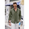 image:imageCOOFANDY Mens Cuban Guayabera Shirt Casual Button Down Shirts Long Sleeve Summer Beach ShirtsArmy Greenwhite Webbing