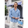 image:imageCOOFANDY Mens Cuban Guayabera Shirt Casual Button Down Shirts Long Sleeve Summer Beach ShirtsBluewhite Webbing