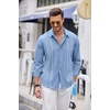 image:imageCOOFANDY Mens Cuban Guayabera Shirt Casual Button Down Shirts Long Sleeve Summer Beach ShirtsBluewhite Webbing