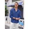image:imageCOOFANDY Mens Cuban Guayabera Shirt Casual Button Down Shirts Long Sleeve Summer Beach ShirtsBrilliant Blue
