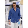 image:imageCOOFANDY Mens Cuban Guayabera Shirt Casual Button Down Shirts Long Sleeve Summer Beach ShirtsBrilliant Blue