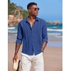 image:imageCOOFANDY Mens Cuban Guayabera Shirt Casual Button Down Shirts Long Sleeve Summer Beach ShirtsBrilliant Blue