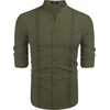 image:imageCOOFANDY Mens Cuban Guayabera Shirt Casual Long Sleeve Button Down Shirts Band Collar Linen Summer Beach ShirtArmy Green