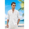 image:imageCOOFANDY Mens Cuban Guayabera Shirt Casual Long Sleeve Button Down Shirts Band Collar Linen Summer Beach ShirtAwhite