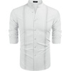 image:imageCOOFANDY Mens Cuban Guayabera Shirt Casual Long Sleeve Button Down Shirts Band Collar Linen Summer Beach ShirtAwhite