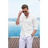 image:imageCOOFANDY Mens Cuban Guayabera Shirt Casual Long Sleeve Button Down Shirts Band Collar Linen Summer Beach ShirtAwhite
