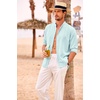 image:imageCOOFANDY Mens Cuban Guayabera Shirt Casual Long Sleeve Button Down Shirts Band Collar Linen Summer Beach ShirtBaby Blue