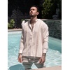 image:imageCOOFANDY Mens Cuban Guayabera Shirt Casual Long Sleeve Button Down Shirts Band Collar Linen Summer Beach ShirtBeige