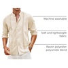 image:imageCOOFANDY Mens Cuban Guayabera Shirt Casual Long Sleeve Button Down Shirts Band Collar Linen Summer Beach ShirtBeige