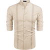 image:imageCOOFANDY Mens Cuban Guayabera Shirt Casual Long Sleeve Button Down Shirts Band Collar Linen Summer Beach ShirtBeige