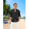 image:imageCOOFANDY Mens Cuban Guayabera Shirt Casual Long Sleeve Button Down Shirts Band Collar Linen Summer Beach ShirtBlack