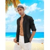 image:imageCOOFANDY Mens Cuban Guayabera Shirt Casual Long Sleeve Button Down Shirts Band Collar Linen Summer Beach ShirtBlack