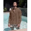 image:imageCOOFANDY Mens Cuban Guayabera Shirt Casual Long Sleeve Button Down Shirts Band Collar Linen Summer Beach ShirtBrown