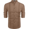 image:imageCOOFANDY Mens Cuban Guayabera Shirt Casual Long Sleeve Button Down Shirts Band Collar Linen Summer Beach ShirtBrown