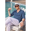 image:imageCOOFANDY Mens Cuban Guayabera Shirt Casual Long Sleeve Button Down Shirts Band Collar Linen Summer Beach ShirtDenim Blue