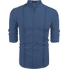 image:imageCOOFANDY Mens Cuban Guayabera Shirt Casual Long Sleeve Button Down Shirts Band Collar Linen Summer Beach ShirtDenim Blue