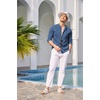 image:imageCOOFANDY Mens Cuban Guayabera Shirt Casual Long Sleeve Button Down Shirts Band Collar Linen Summer Beach ShirtDenim Blue