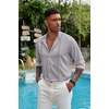 image:imageCOOFANDY Mens Cuban Guayabera Shirt Casual Long Sleeve Button Down Shirts Band Collar Linen Summer Beach ShirtGrey